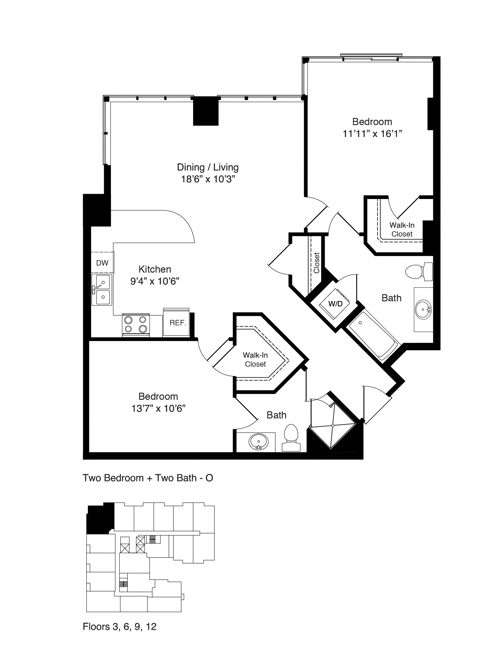 Floor plan for 2 beds, 2 baths, 1120 sqft